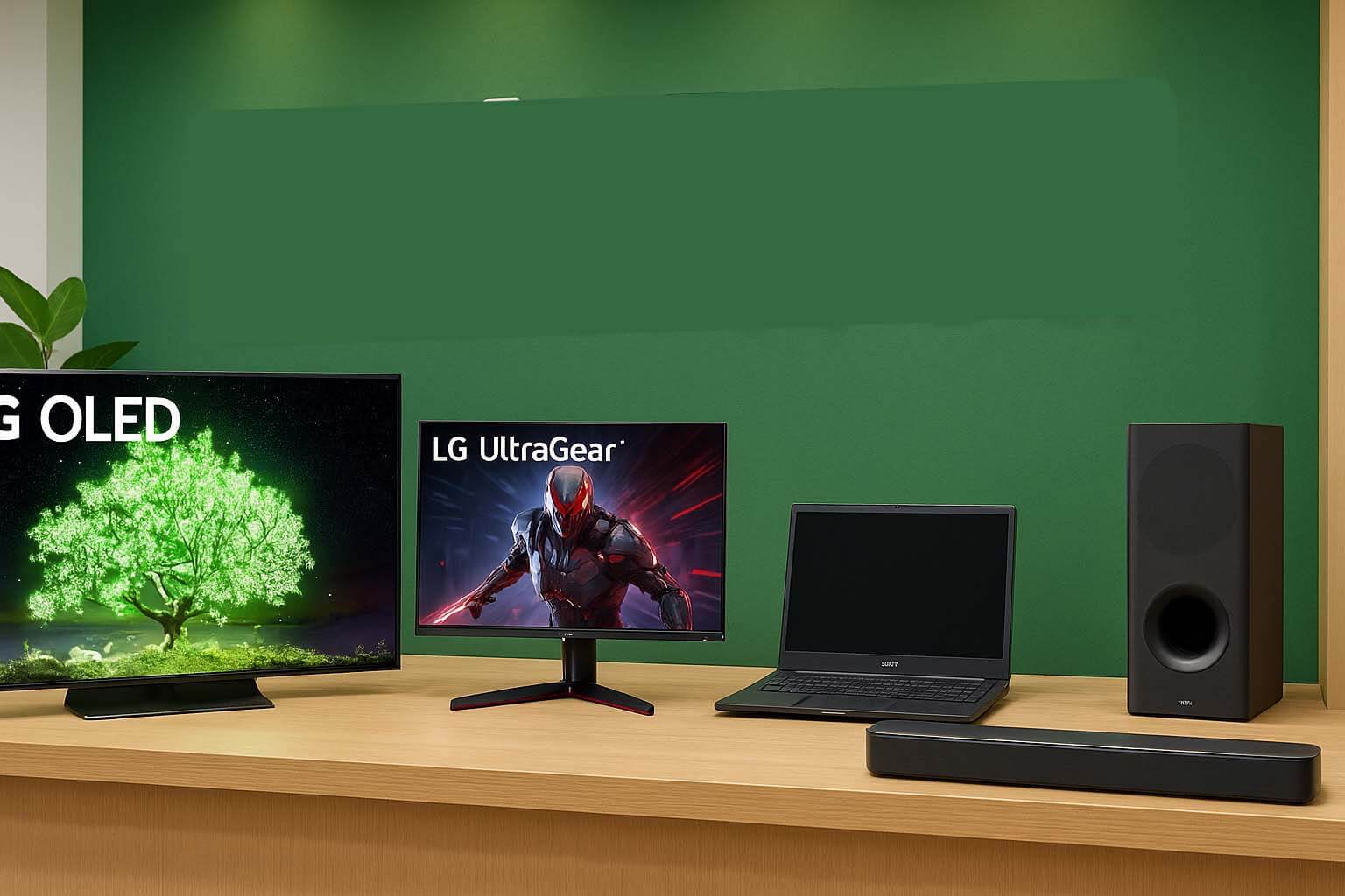 LG 收購展示｜OLED 電視、UltraGear 螢幕、gram 筆電、Soundbar 綠牆擺拍